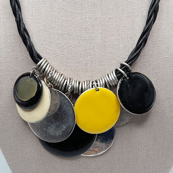 Chico's Twisted Leather Enamel Disk Necklace, New With Tags, 19" - Picture 4 of 9